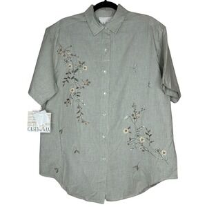 Casey & Max VTG‎ Linen Blend Embroidered Plaid Button Up Shirt Size S Cottage